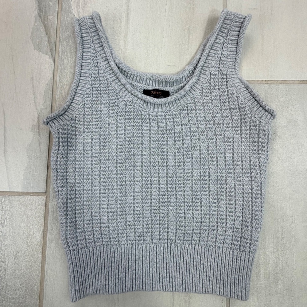 Quince Light Blue Waffle Knit Scoop Neck Sweater Vest Sleeveless Small
